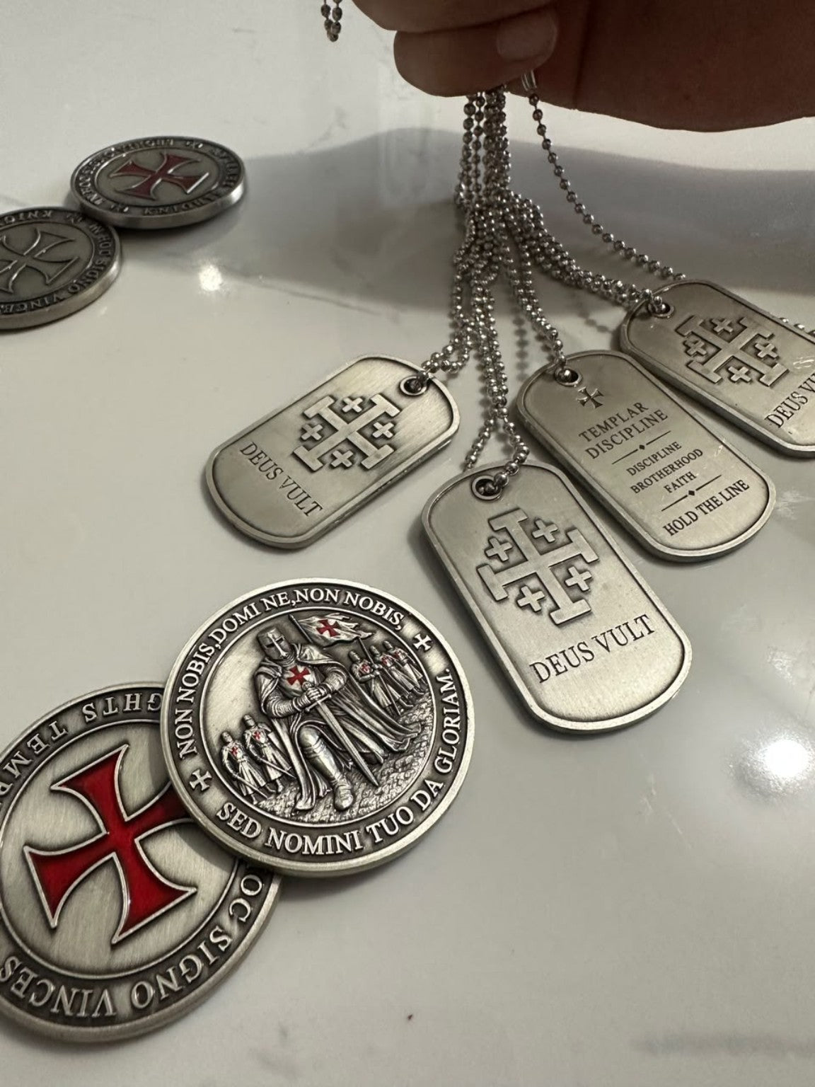 Templar Jerusalem Cross Dog Tag + FREE Challenge Coin