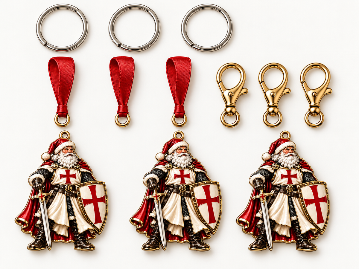 Pre-Order | Templar Santa Christmas Ornament – Knight Templar Keychain, Holiday Pendant, Christmas Gift for Templar Lovers