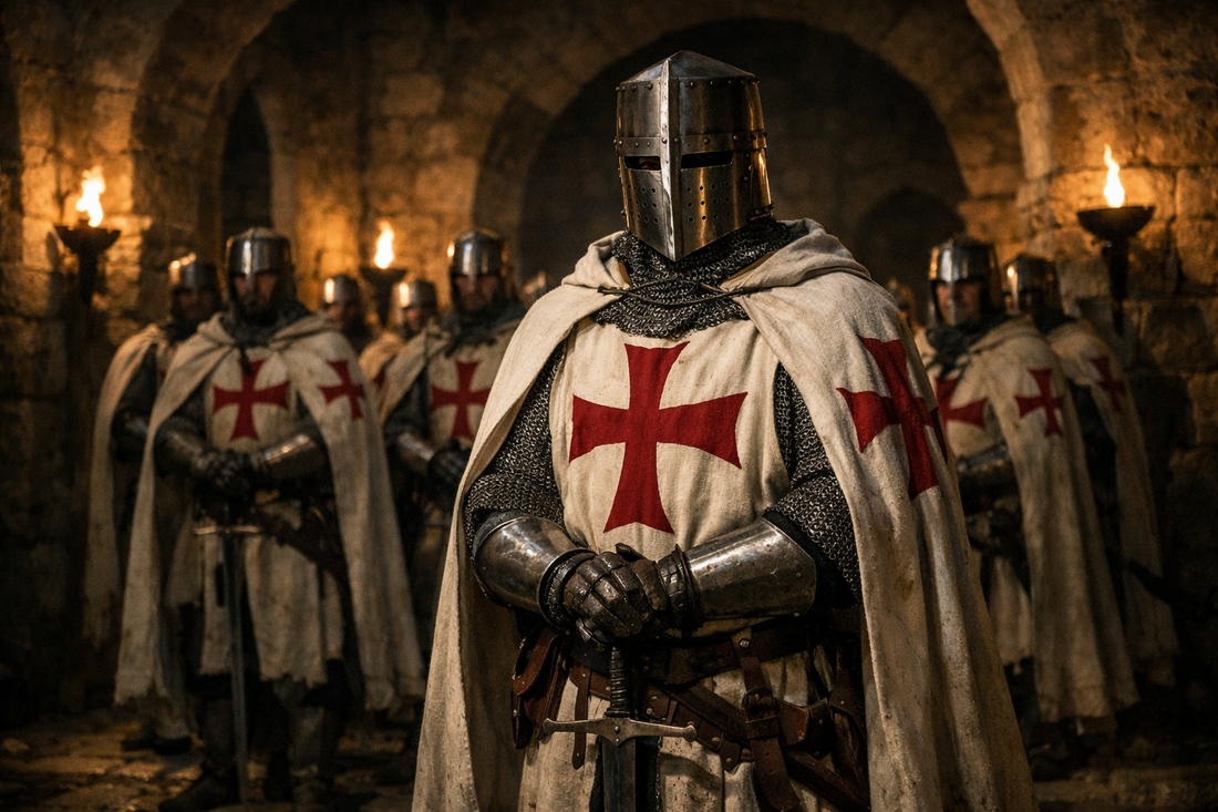 Templar knights standing in disciplined formation representing the rule of the order