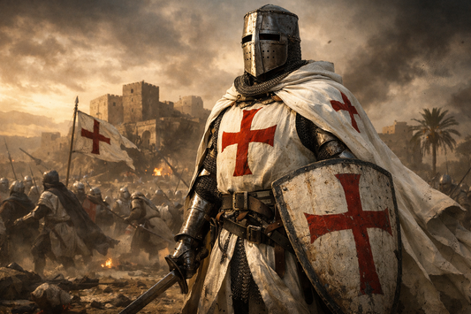 Knights Templar red cross on white mantle