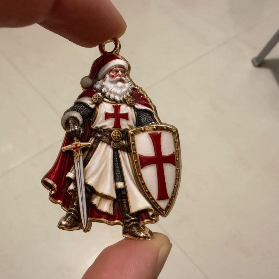 Pre-Order | Templar Santa Christmas Ornament – Knight Templar Keychain, Holiday Pendant, Christmas Gift for Templar Lovers
