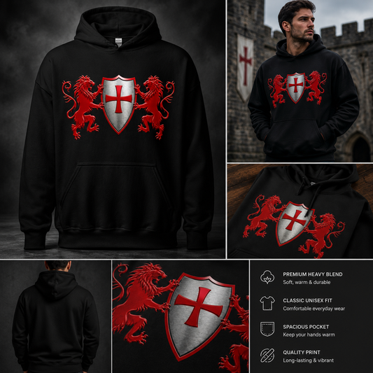 Lion of the Cross Hoodie – Templar Heraldic Edition