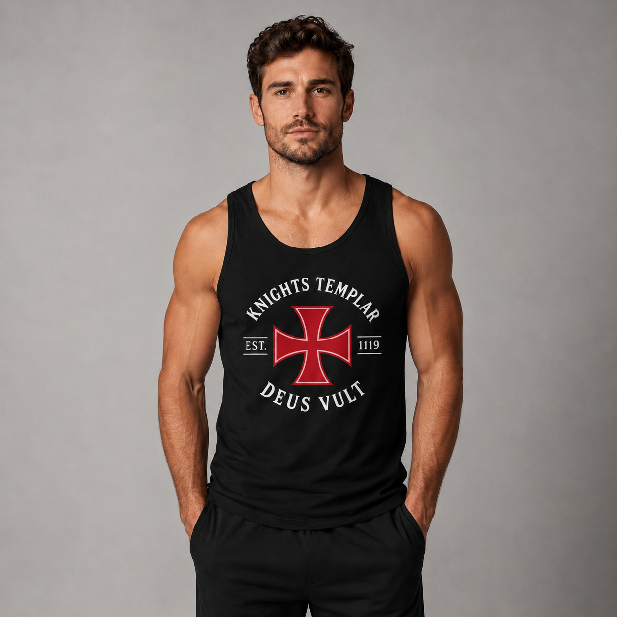 Knights Templar Deus Vult Premium Tank Top – Est. 1119 Cross Design